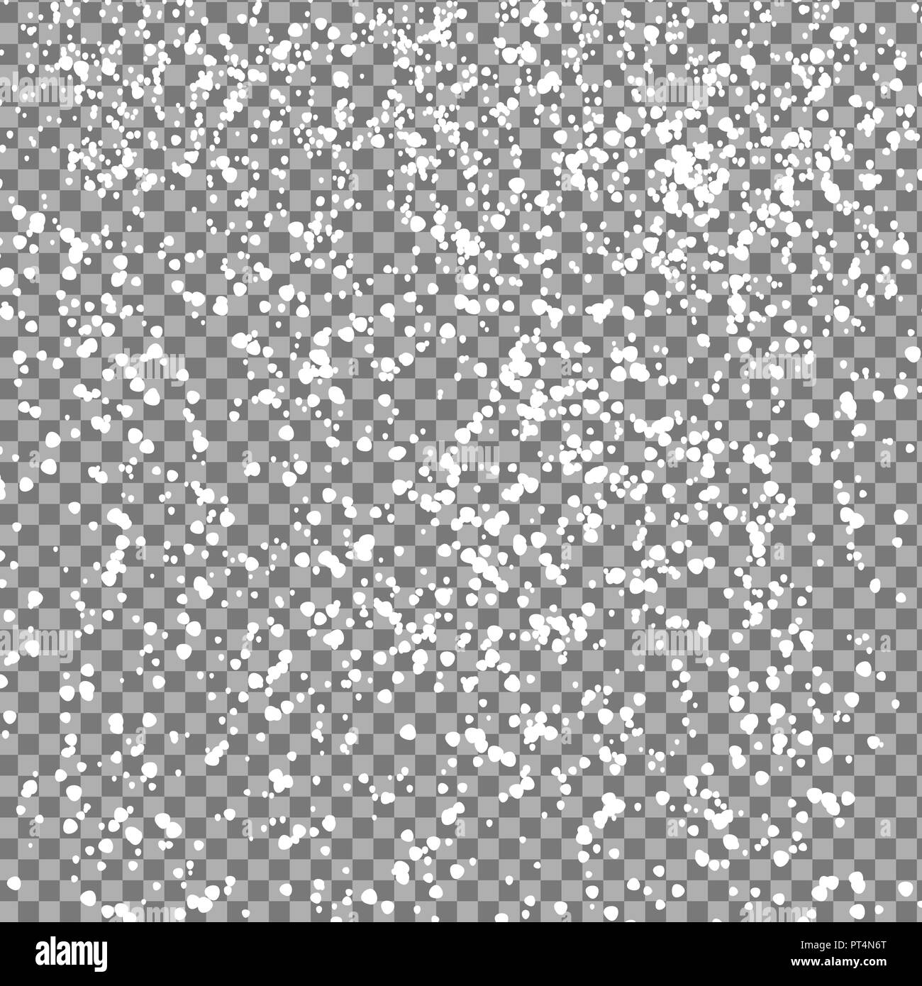 La caduta di Shining i fiocchi di neve e neve su sfondo trasparente. Natale, inverno e Anno Nuovo sfondo. Realistica rappresentazione di vettore per il tuo design Illustrazione Vettoriale