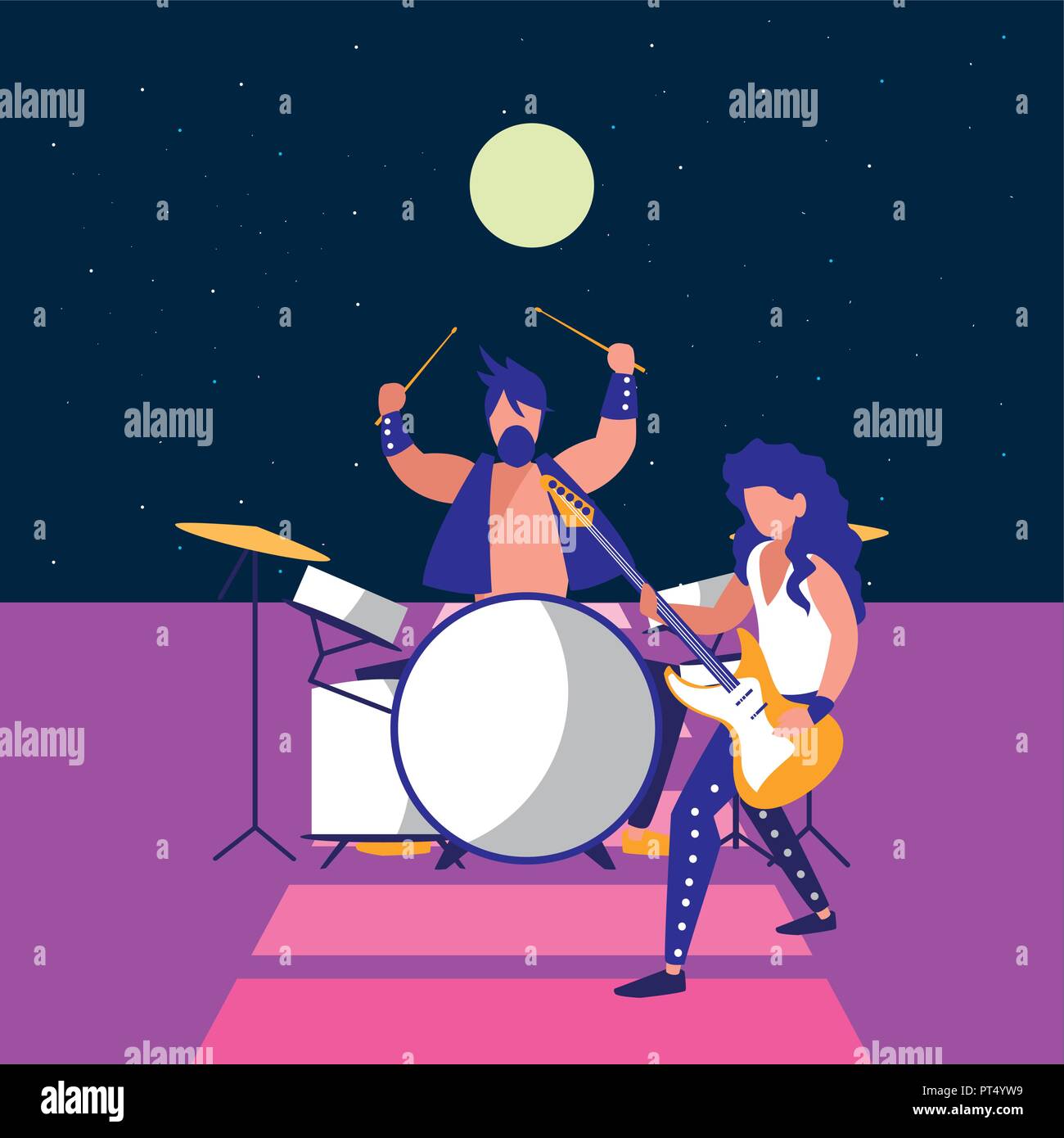 Rock band icona sopra lo sfondo viola, design colorato. illustrazione vettoriale Illustrazione Vettoriale