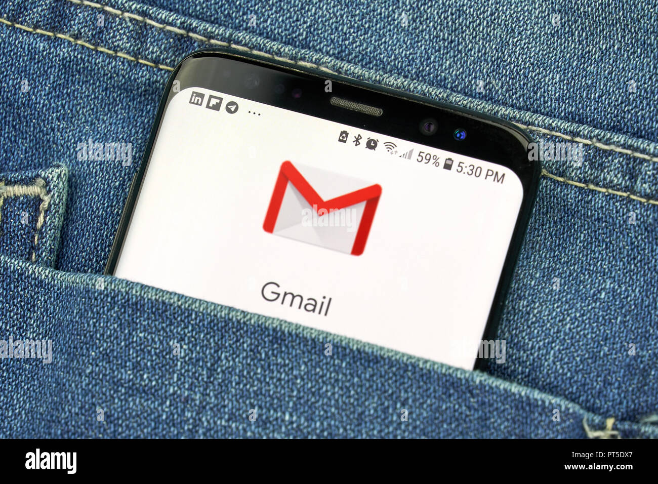 MONTREAL, Canada - 4 ottobre 2018: Google Gmail app su s8 schermo. Gmail è un servizio di posta elettronica gratuito da Google. Google è un americano di tecnologia azienda w Foto Stock