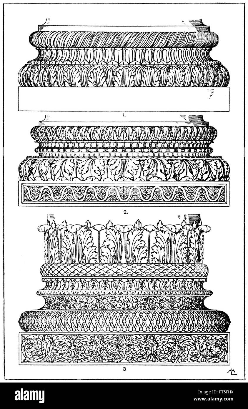 1 base Roman-Attic nei musei Capitolini di Roma. (De Vico). 2. Base romana dal tempio concordiate di Roma. (De Vico). 3. Base romana del Battistero di Costantino a Roma. (I modelli di ruolo per i produttori e artigiani), ML 1918 Foto Stock 1 base Roman-Attic nei musei Capitolini di Roma. (De Vico). 2. Base romana dal tempio concordiate di Roma. (De Vico). 3. Base romana del Battistero di Costantino a Roma. (I modelli di ruolo per i produttori e artigiani), ML 1918 Foto Stock
