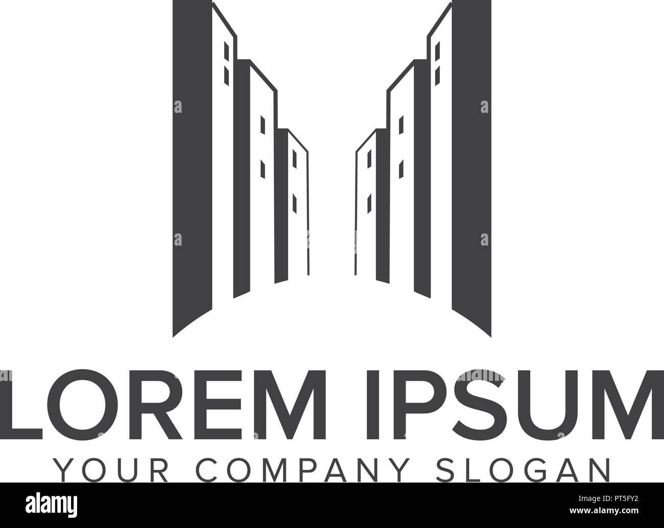 Edificio urbano logo design modello di concetto Illustrazione Vettoriale