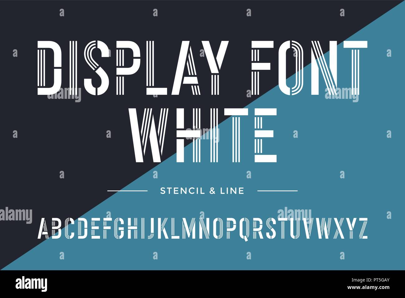 Linea di stencil font. Colorato alfabeto condensato e font Illustrazione Vettoriale