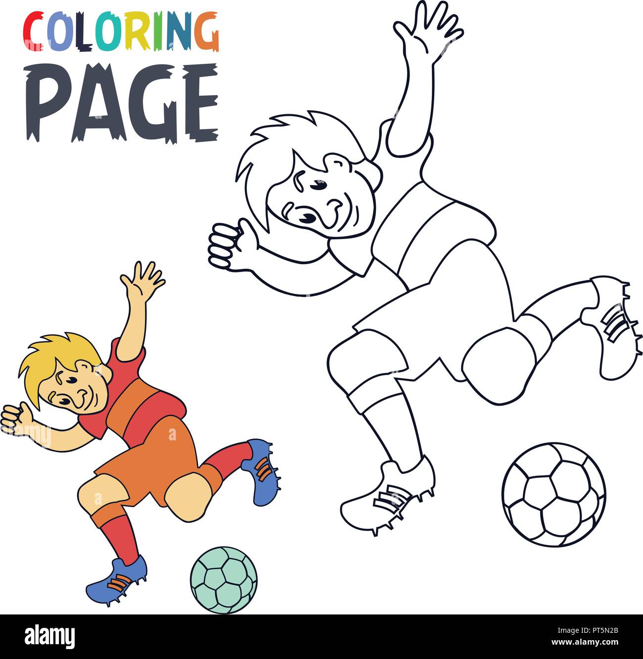 Pagina di colorazione con soccer football player cartoon Illustrazione Vettoriale