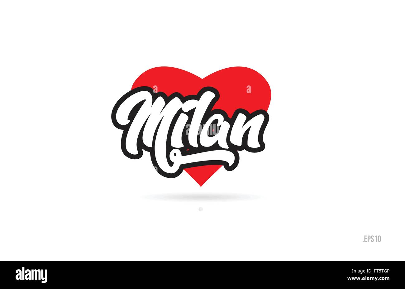 Milano city design testo con cuore rosso icona tipografici design adatto per la promozione turistica Illustrazione Vettoriale