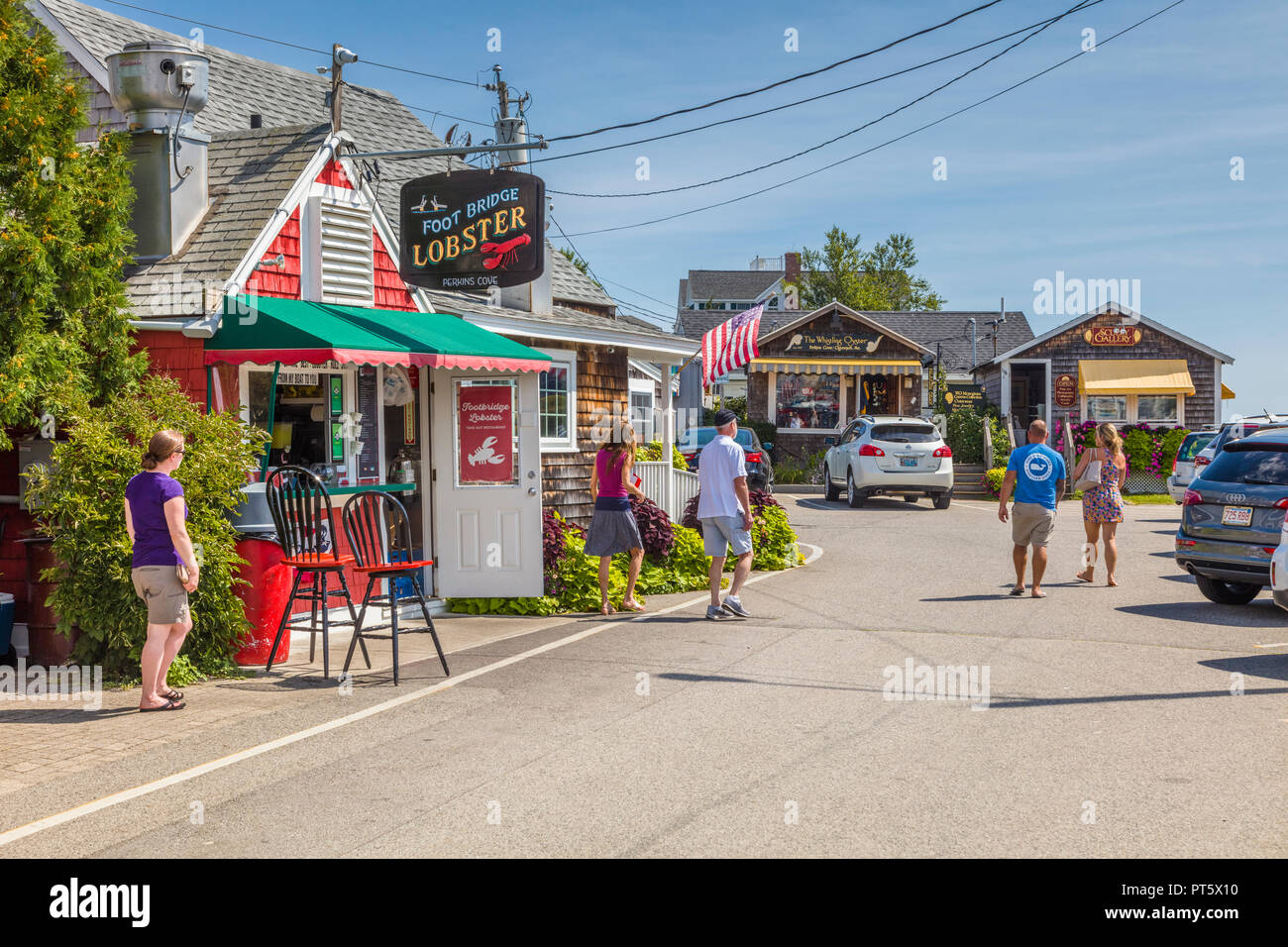 Negozi e ristoranti a Perkins Cove in Ogunquit Maine negli Stati Uniti Foto Stock