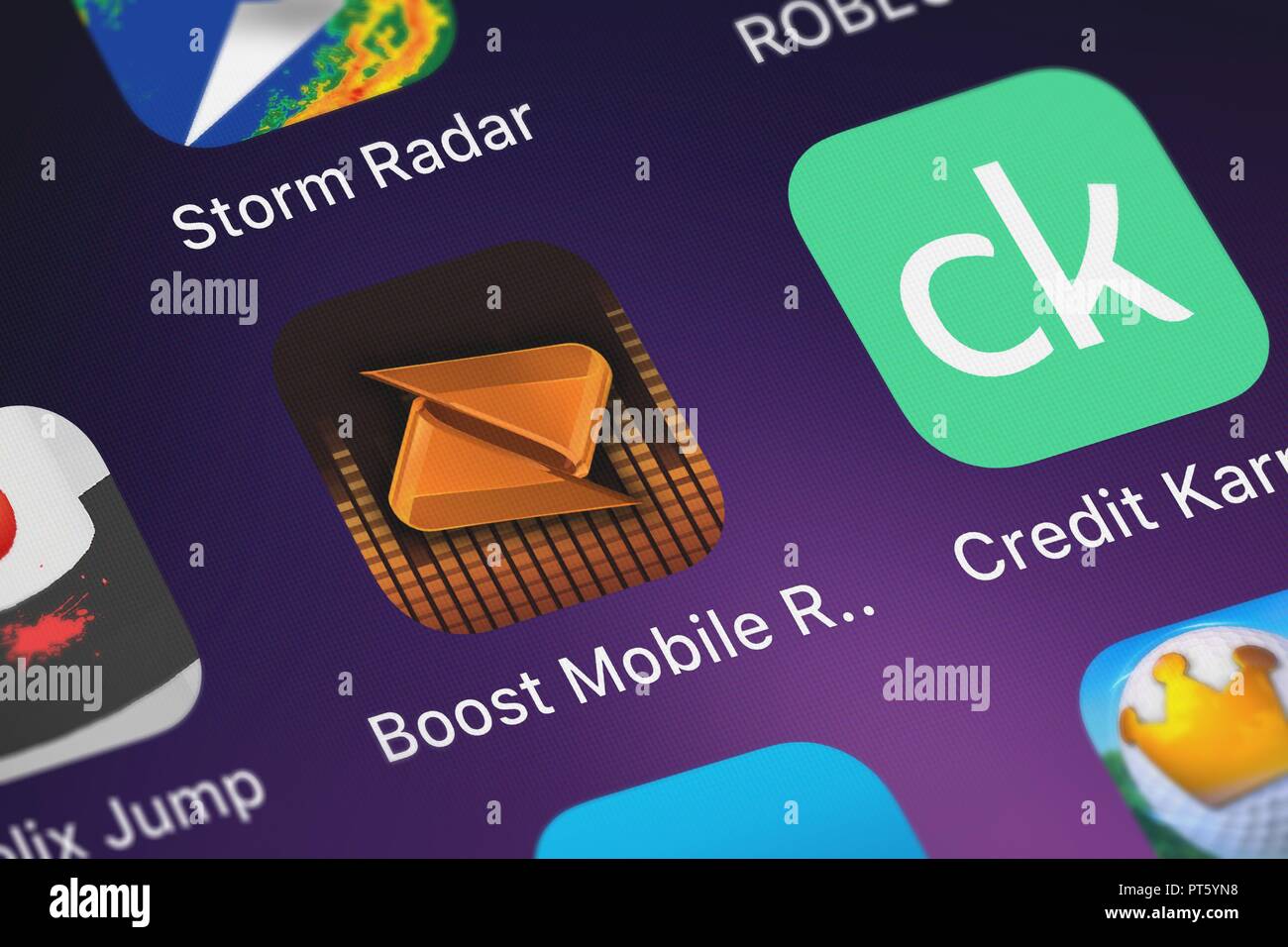 London, Regno Unito - Ottobre 06, 2018: Close-up shot di Sprint del popolare app Mobile Boost Ringback Tone Store. Foto Stock