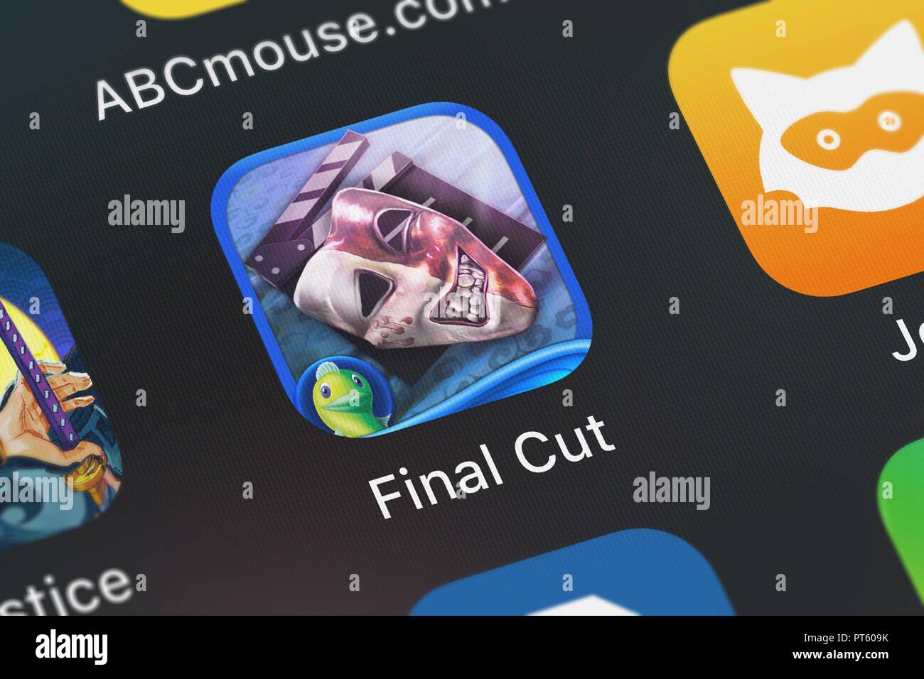 London, Regno Unito - Ottobre 06, 2018: Close-up del Final Cut: Omaggio - un oggetti nascosti mistero Game Icona da Big Fish Games, Inc su un iPhon Foto Stock