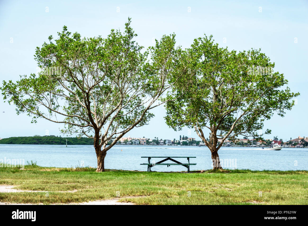 San Pietroburgo Florida, Bay Pines, War Veterans Memorial Park, Boca Ciega Bay, tavolo da picnic, FL180731042 Foto Stock