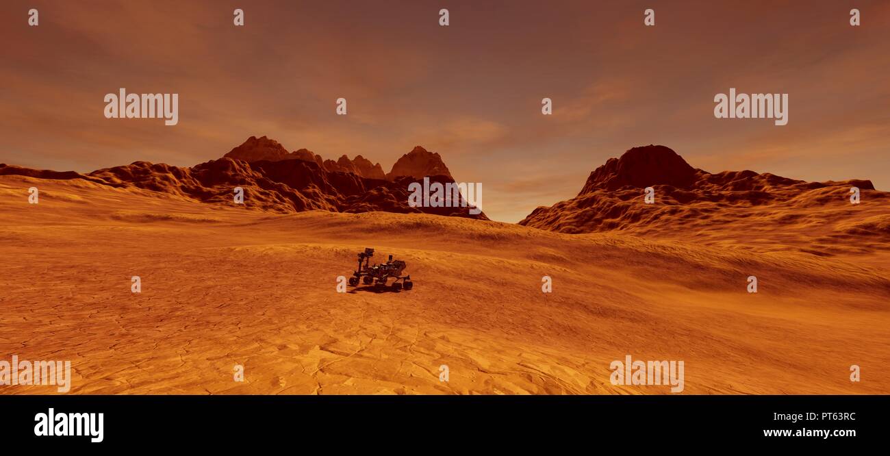 Estremamente dettagliato e realistico 3d ad alta risoluzione di immagine di esplorazione di Marte curiosità del veicolo alla ricerca di vita su Marte come pianeta Foto Stock