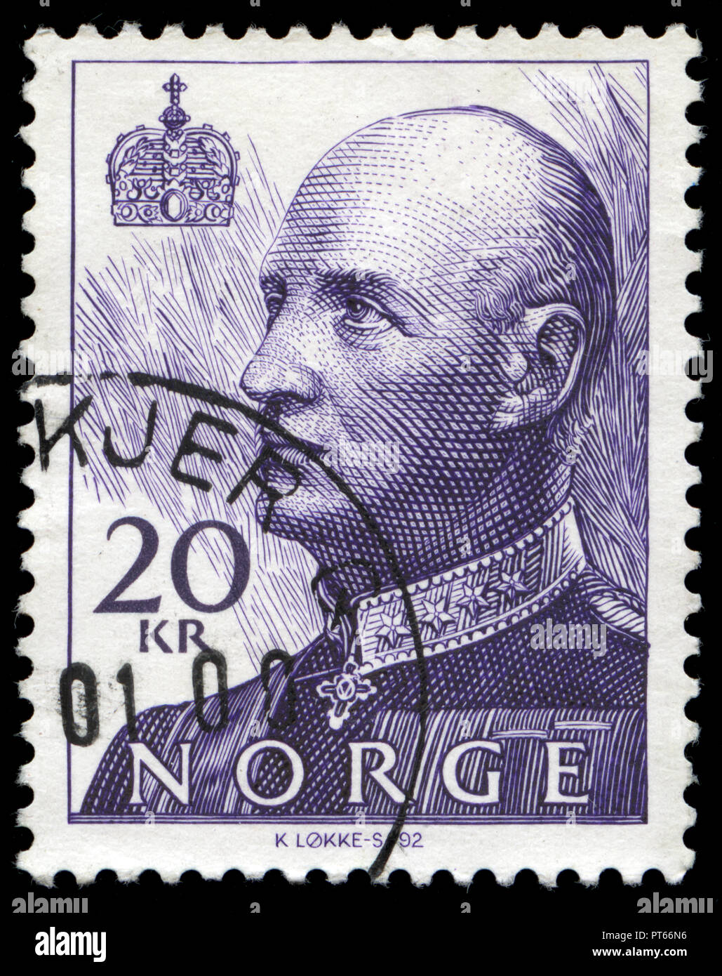 Con timbro postale timbro dalla Norvegia emessi nel 1994 nel Queen Sonja e Re Harald V serie Foto Stock