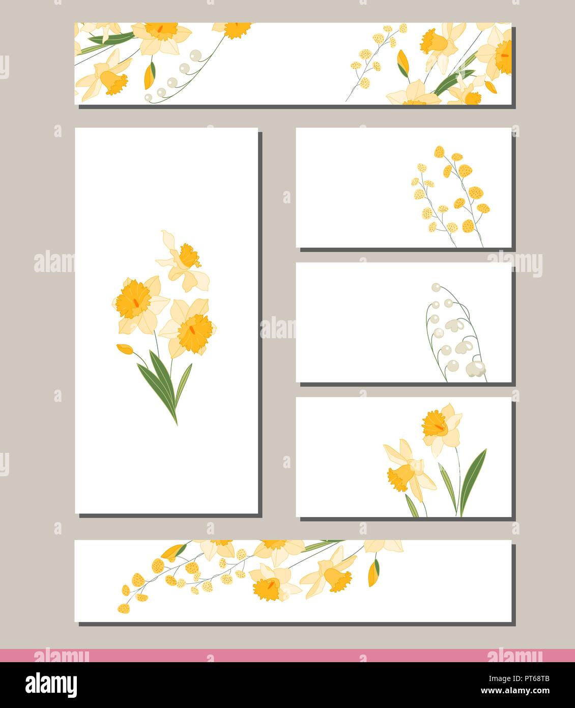 Daffodil impostato con visitcards e modelli di messaggio di saluto Illustrazione Vettoriale