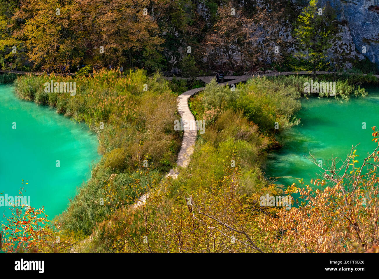 Laghi di Plitvice parco nazionale. La stagione autunnale sito UNESCO. L'autunno. La Croazia. Foto Stock