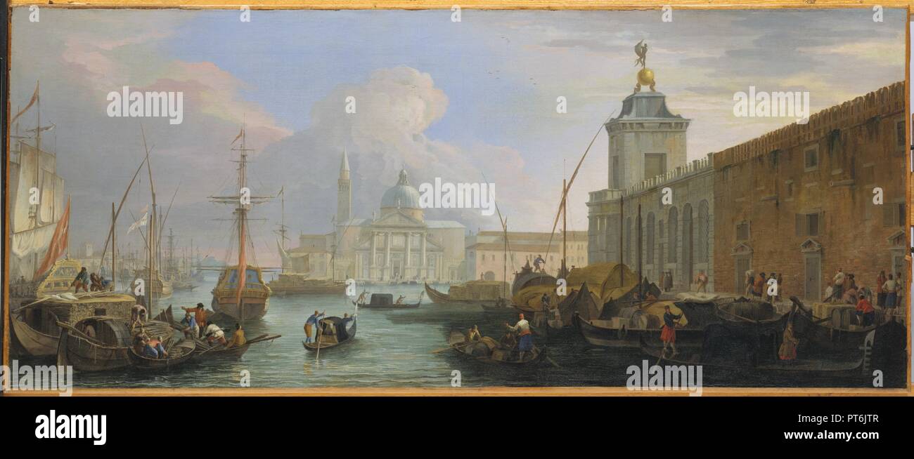 Il Bacino di Venezia con la Dogana e una vista in lontananza l'Isola di San  Giorgio. Artista: Luca Carlevaris (italiano, Udine 1663/65-1730 Venezia).  Dimensioni: 20 x 47 1/8 in. (50,8 x 119,7