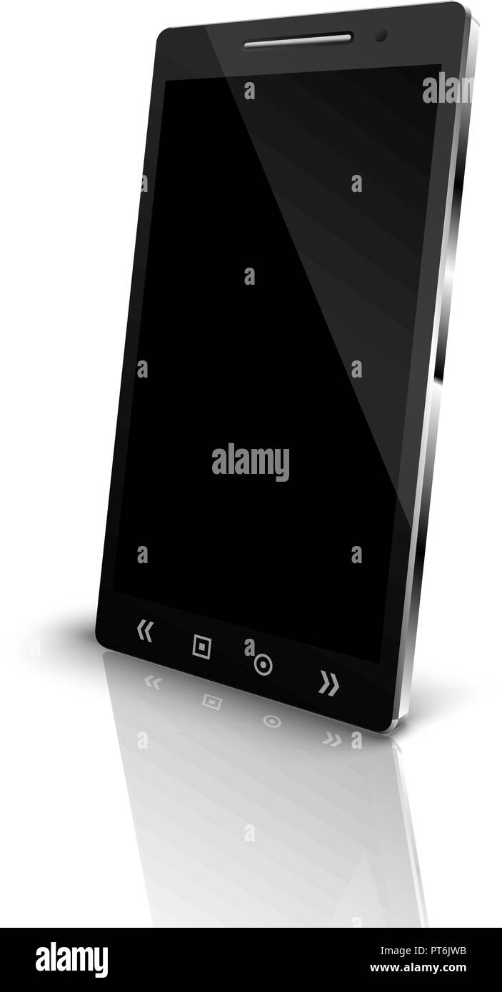 Vista prospettica dello smartphone con riflettere isolati su sfondo bianco Illustrazione Vettoriale
