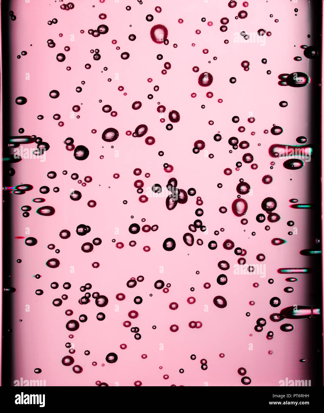 Rosa rosa bolle galleggianti nel liquido, texture, prodotti cosmetici Foto Stock