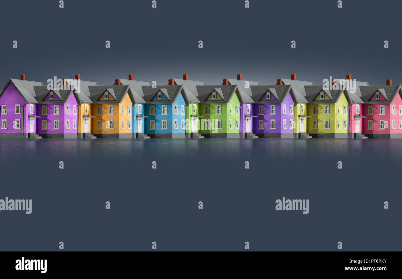 Concetto di una fila di case a colori, Street, Quartiere, immobiliare, finanziario Foto Stock