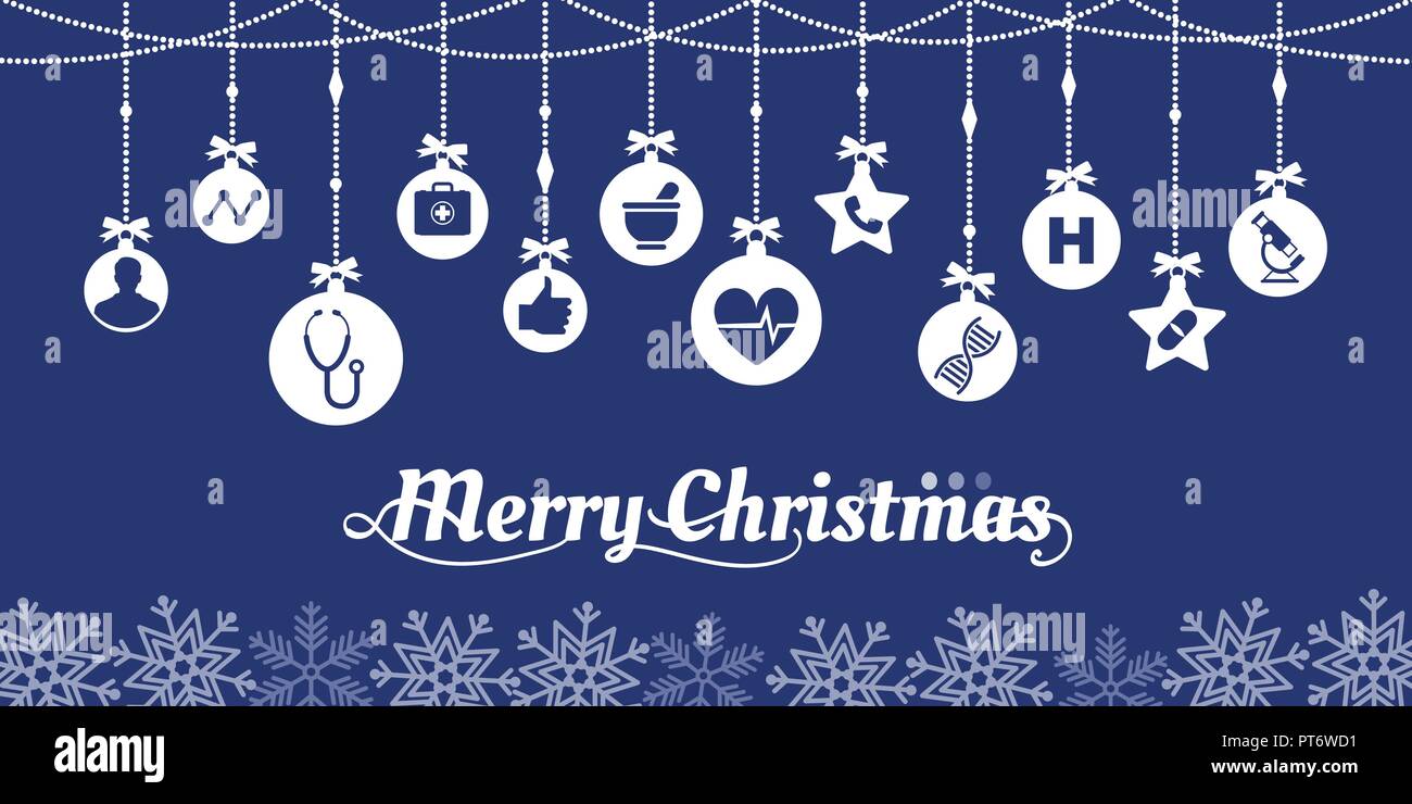 Medicina e Sanità icone nella baubles di Natale e auguri di Buon Natale Illustrazione Vettoriale