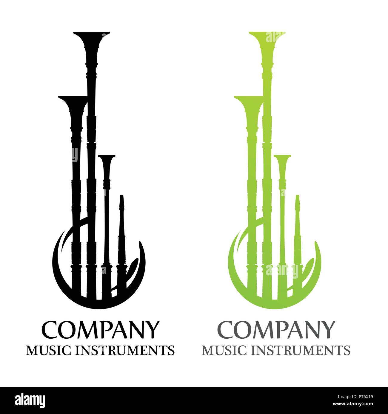 Logo con cornamusa piatto nero e colori verde Illustrazione Vettoriale