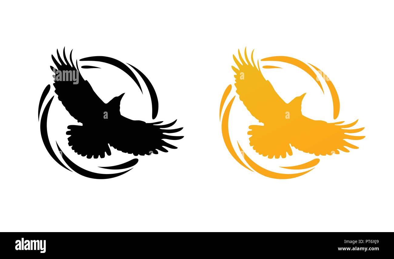 Logo rotondo con Raven Illustrazione Vettoriale