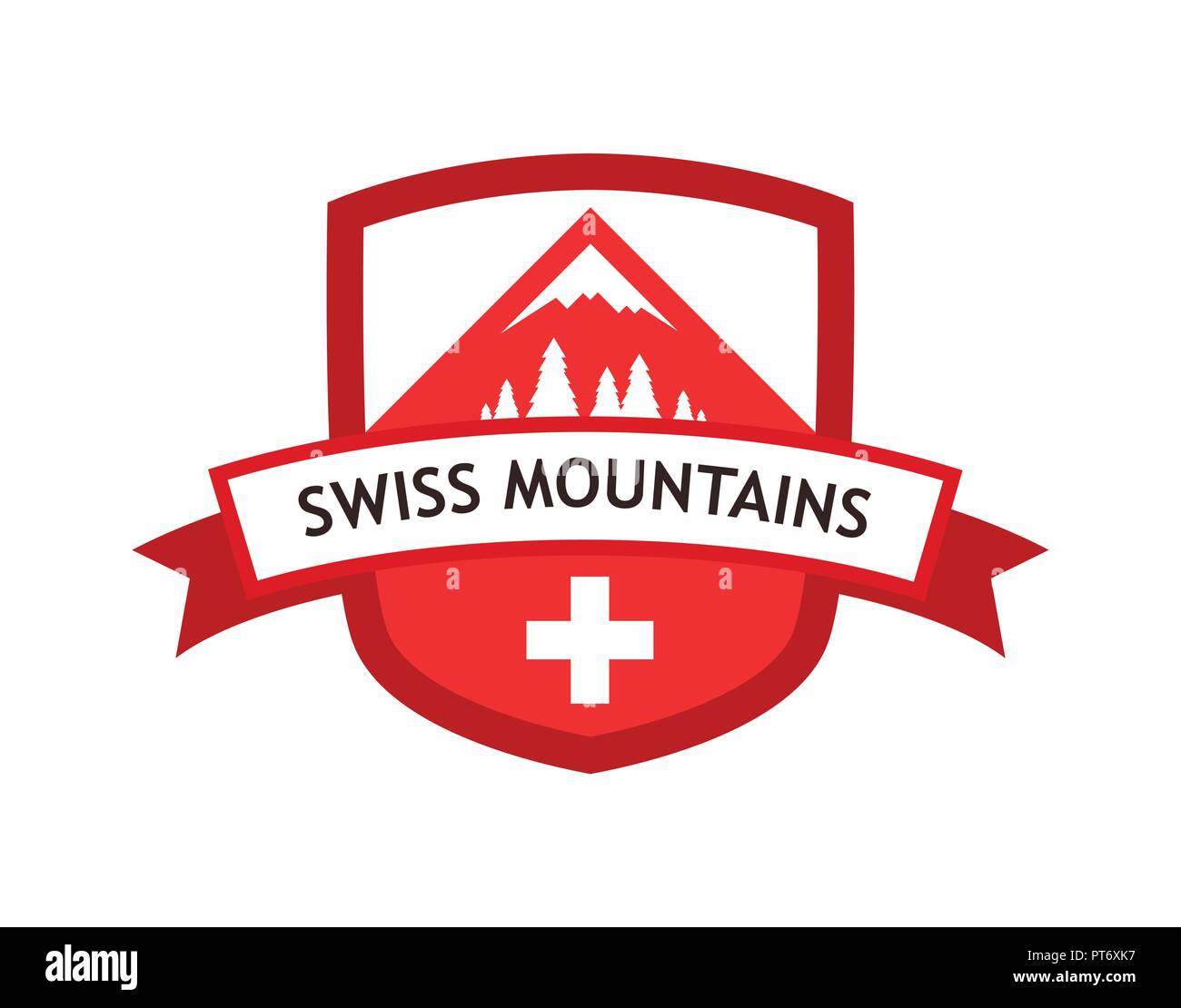 Vector logo rosso delle montagne svizzere Illustrazione Vettoriale