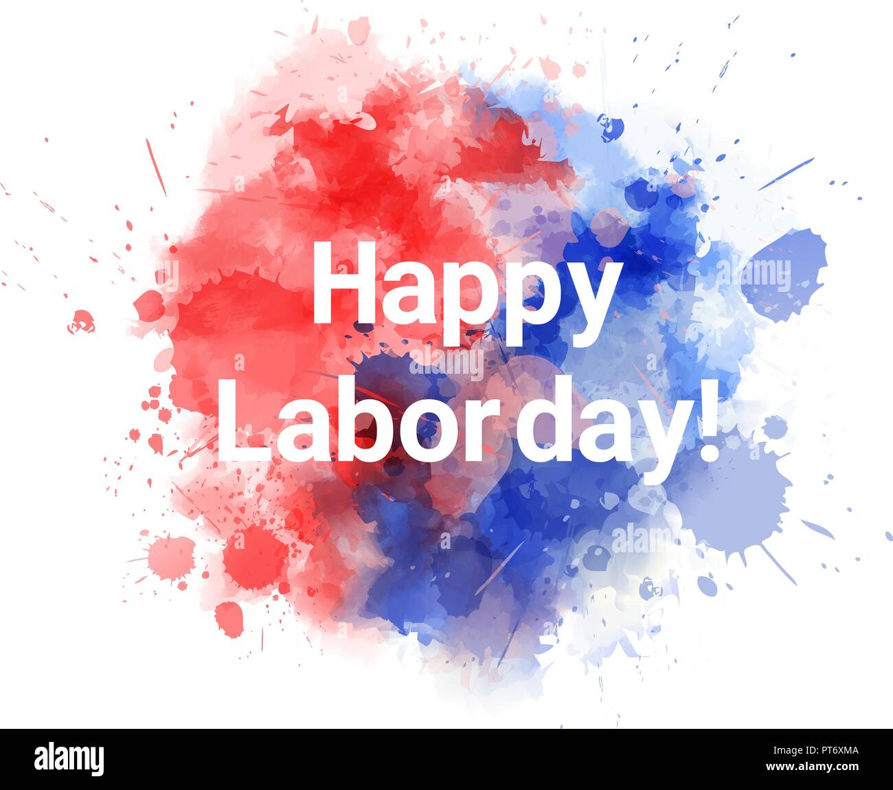 Felice giornata del lavoro! Sfondo astratto con schizzi ad acquerello in colori di bandiera per USA il Labor Day holiday. Blu e rosso colorato. Modello per la vacanza bac Illustrazione Vettoriale