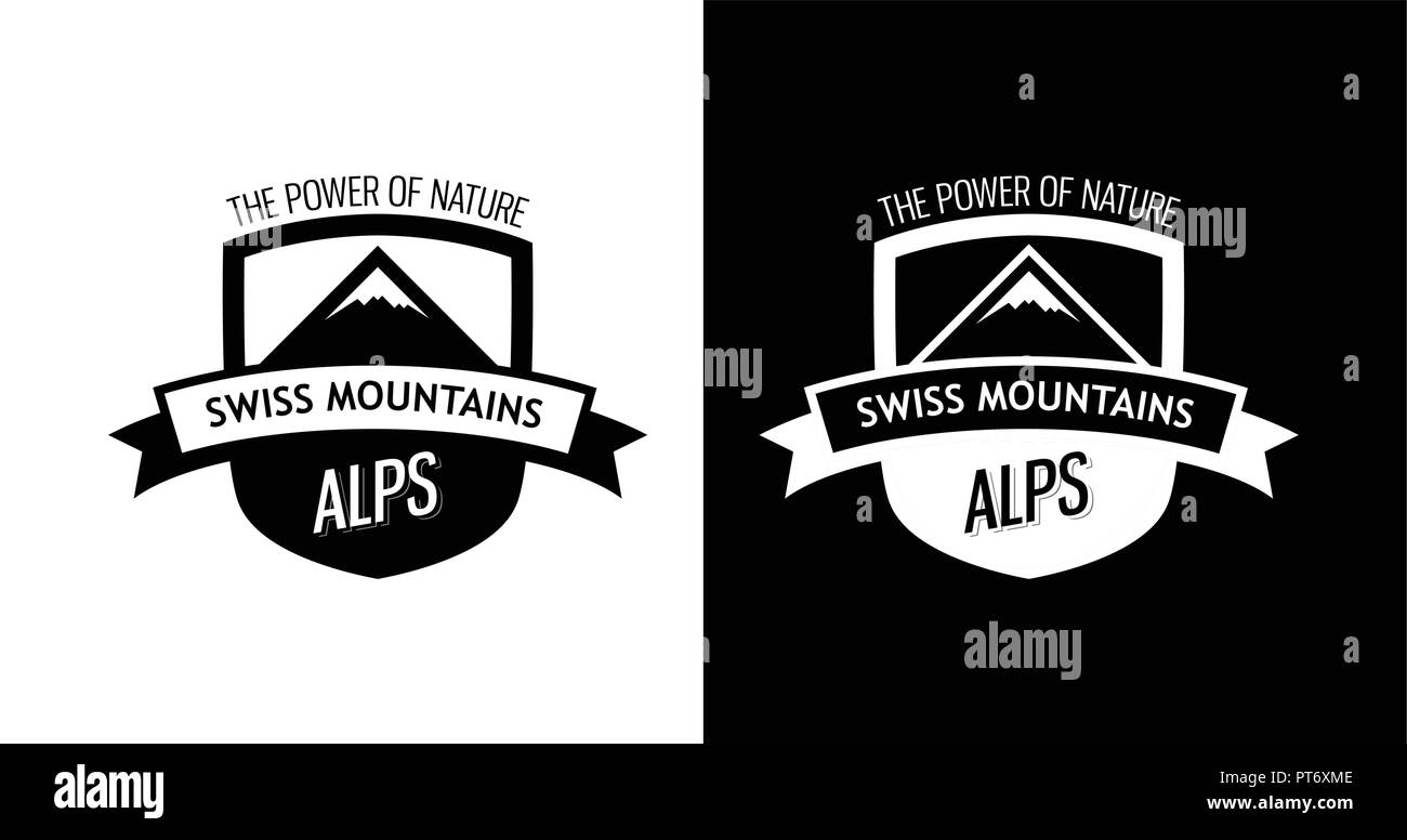 Emblema con le montagne svizzere Illustrazione Vettoriale