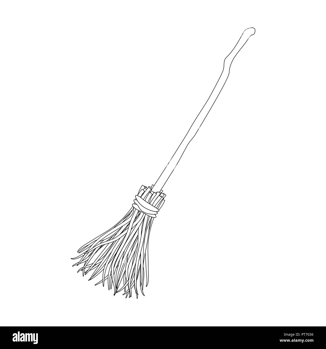 Scopa delineare icona simbolo di Design. Illustrazione di vettore isolato su sfondo bianco. Grafica di Halloween Foto Stock