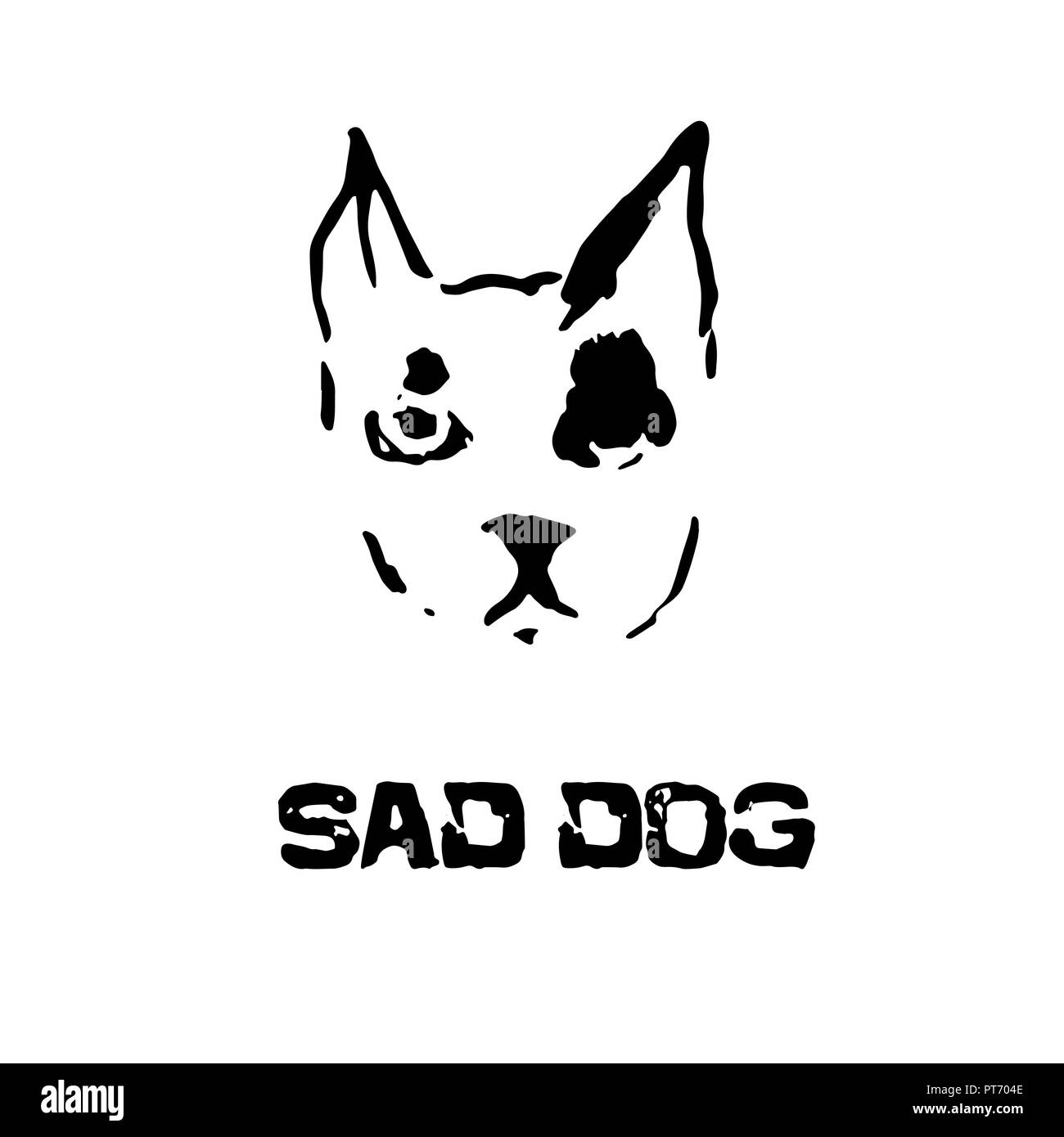 Triste cane. Bulldog vettore di testa. Inchiostro moderno disegno spazzola testa di animale. Illustrazione Vettoriale. Illustrazione Vettoriale