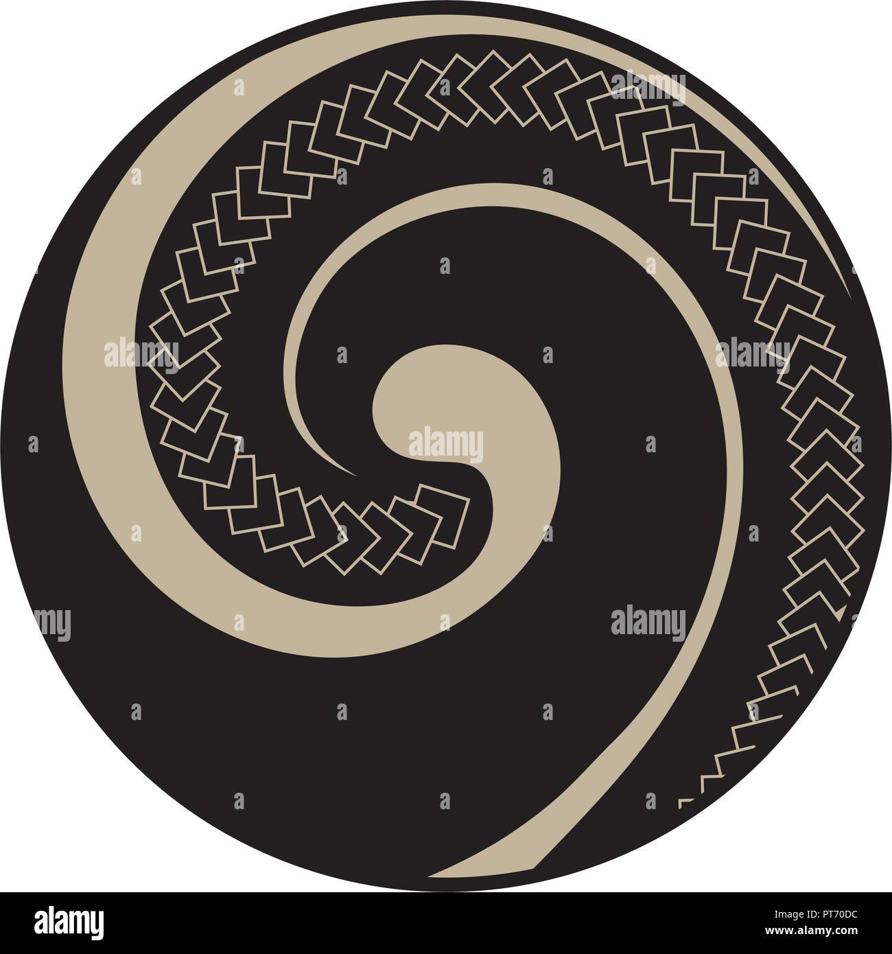 Koru. Simbolo Maori è una forma a spirale sulla base di Silver Fern frond Illustrazione Vettoriale