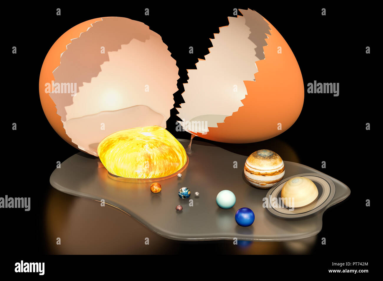 Nascita dell'universo dal concetto di uovo, rendering 3D Foto Stock