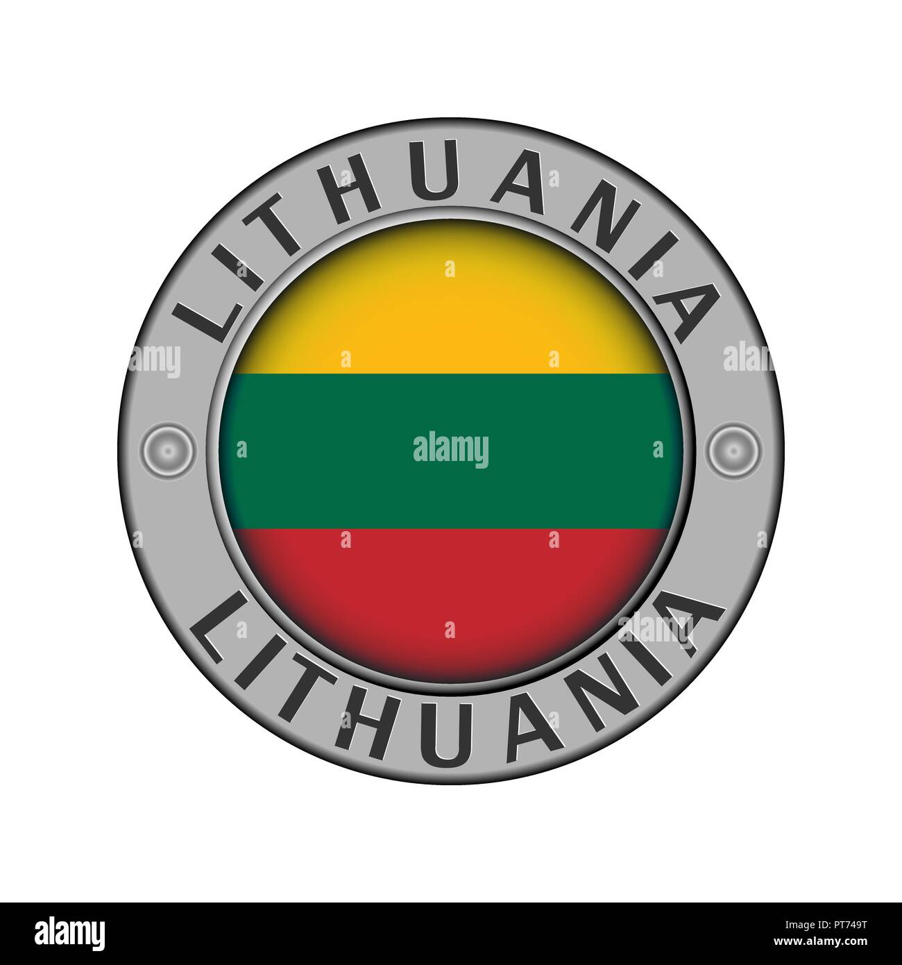 Rotondo di metallo medaglione con il nome del paese di Lituania e un indicatore rotondo nel centro Illustrazione Vettoriale