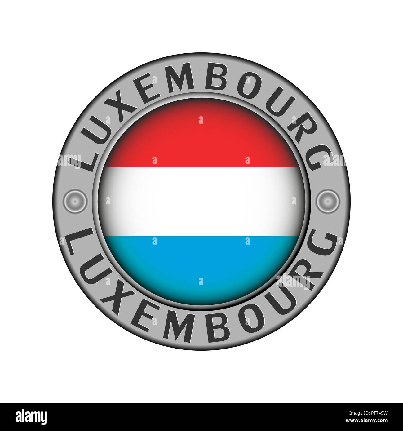 Rotondo di metallo medaglione con il nome del paese di Lussemburgo e un indicatore rotondo nel centro Illustrazione Vettoriale