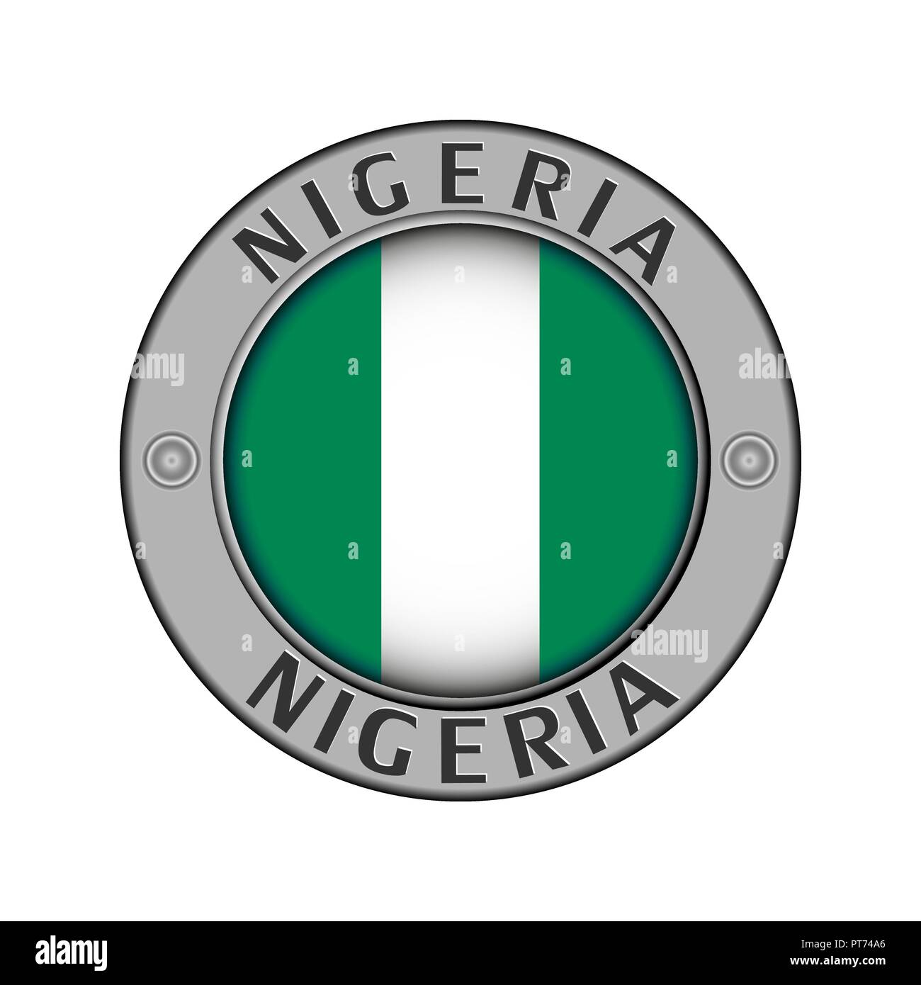 Rotondo di metallo medaglione con il nome del paese Nigeria e un indicatore rotondo nel centro Illustrazione Vettoriale