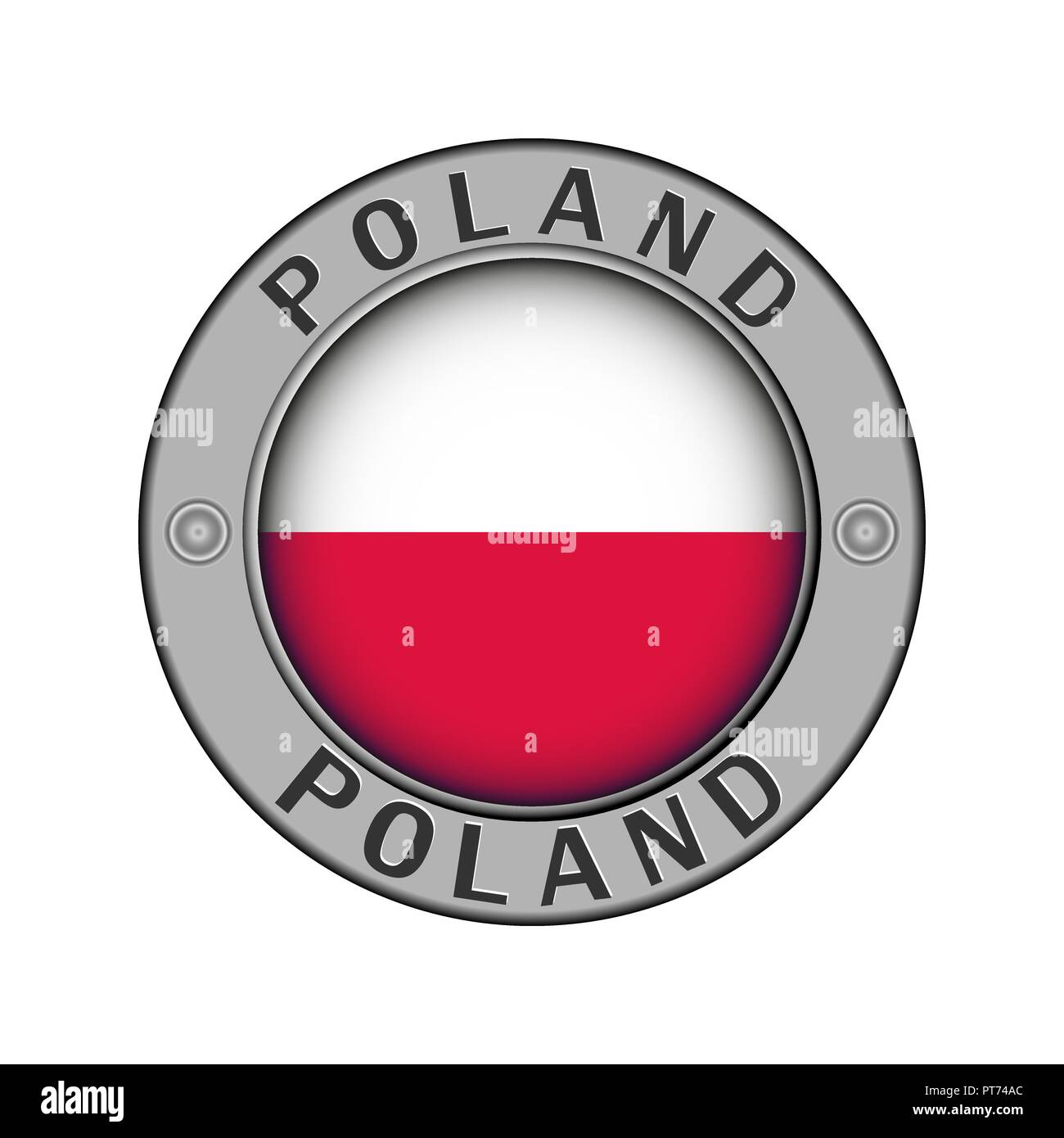 Rotondo di metallo medaglione con il nome del paese di Polonia e un indicatore rotondo nel centro Illustrazione Vettoriale