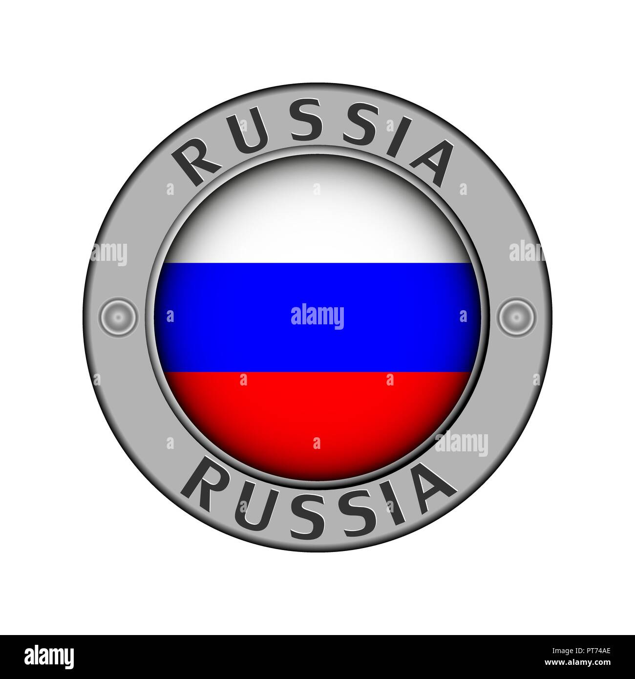 Rotondo di metallo medaglione con il nome del paese di Russia e un indicatore rotondo nel centro Illustrazione Vettoriale