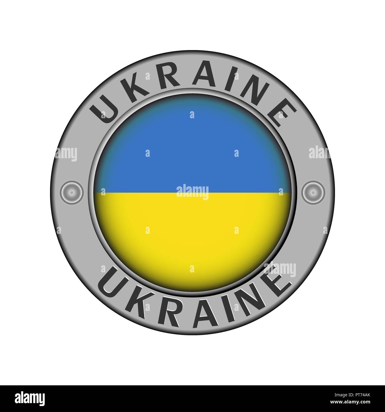 Rotondo di metallo medaglione con il nome del paese di Ucraina e un indicatore rotondo nel centro Illustrazione Vettoriale