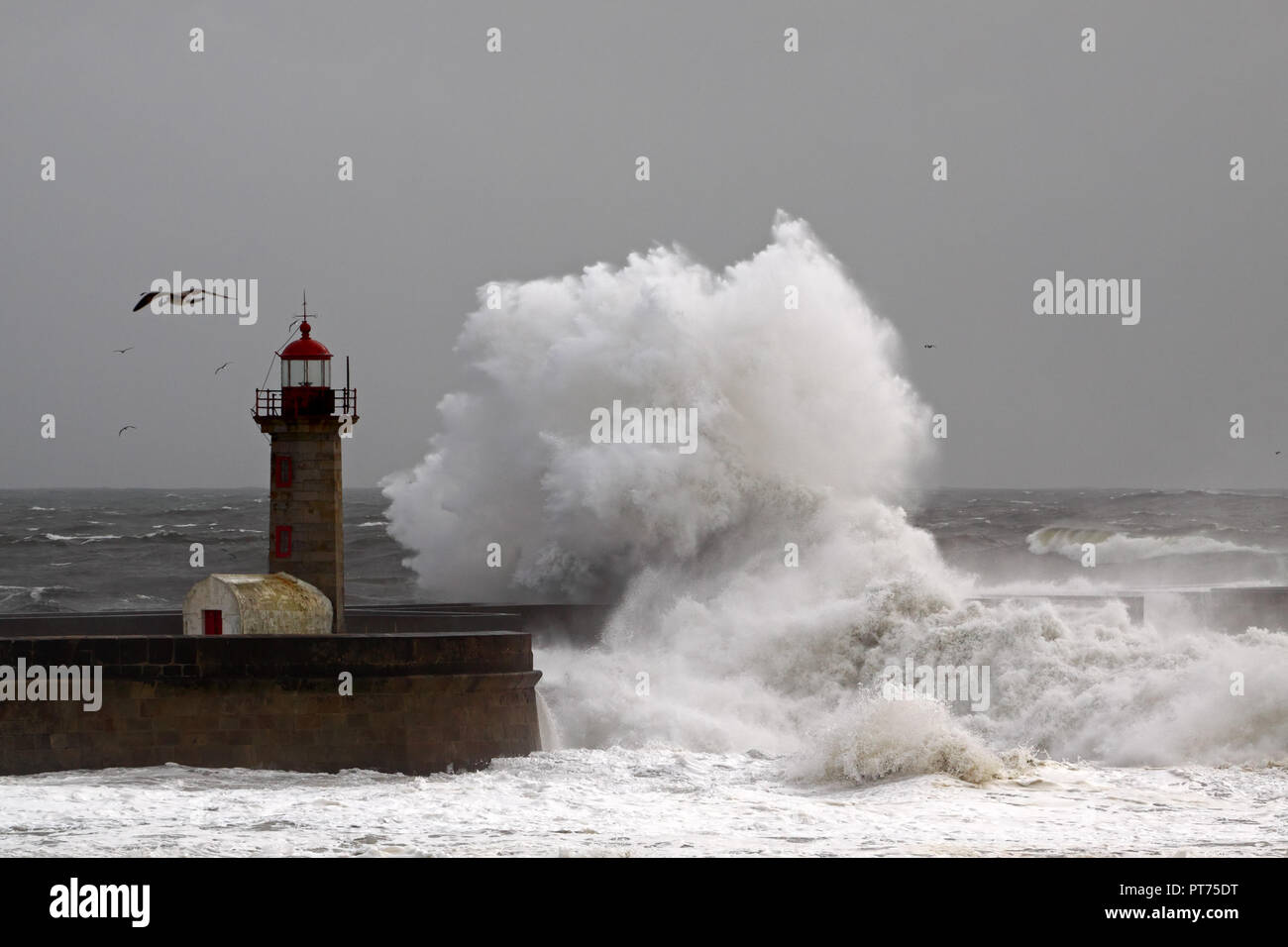 Tempesta all'entrata del fiume Douro porto Foto Stock