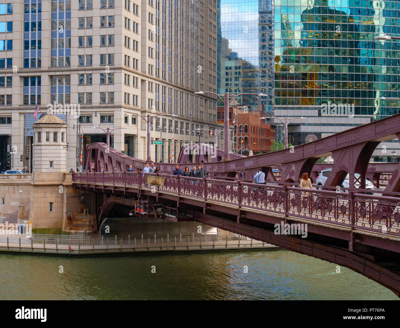 Chicago River e Franklin Street Bridge. Foto Stock
