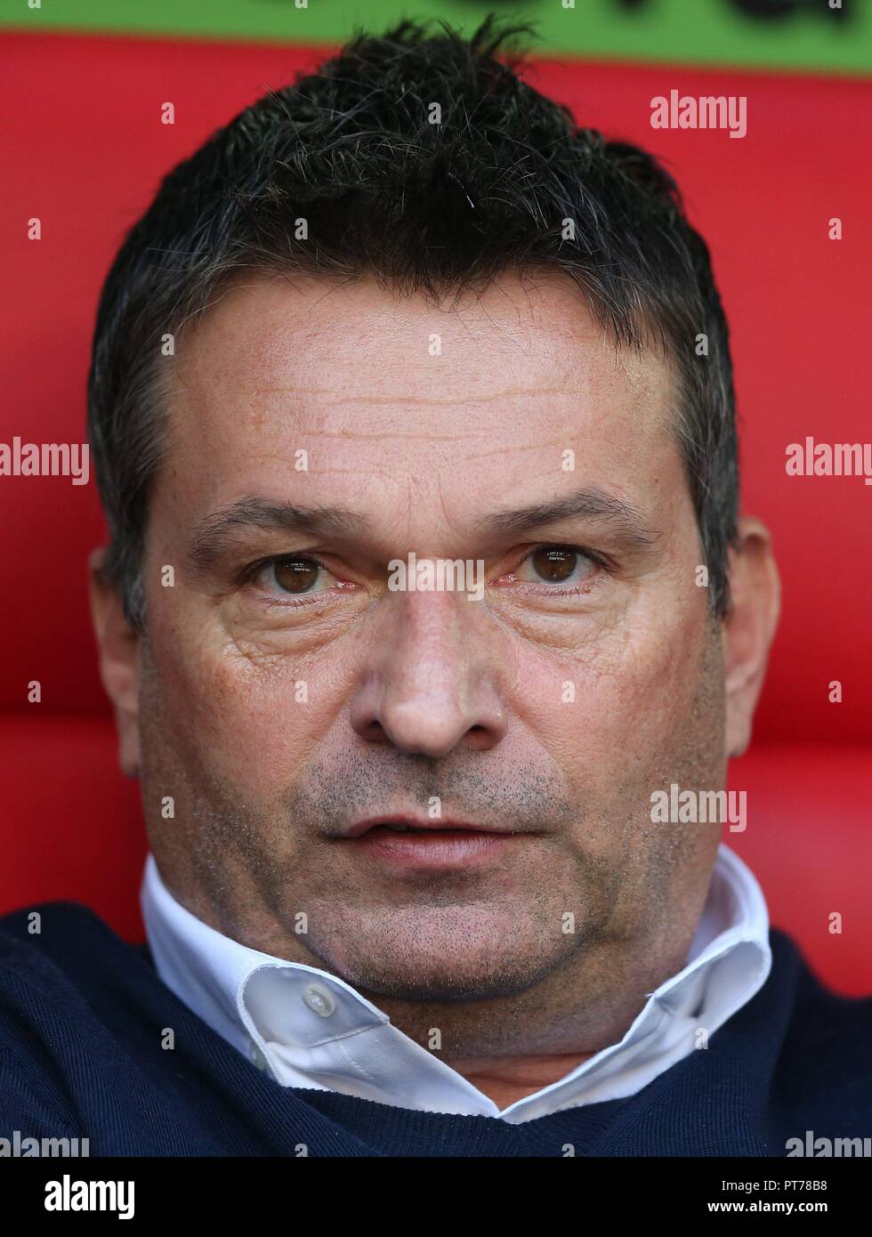 Firo: 06.10.2018 calcio, 1. Bundesliga, stagione 2018/2019 Fortuna Dusseldorf Duesseldorf - FC Schalke 04 (0-2) Schalke, Manager, Christian Heidel, Ritratto | Foto Stock