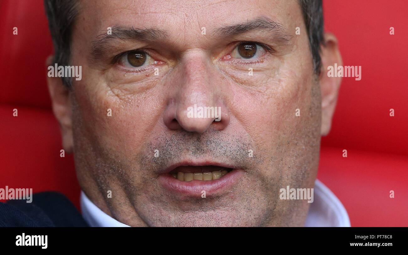 Firo: 06.10.2018 calcio, 1. Bundesliga, stagione 2018/2019 Fortuna Dusseldorf Duesseldorf - FC Schalke 04 (0-2) Schalke, Manager, Christian Heidel, Ritratto | Foto Stock