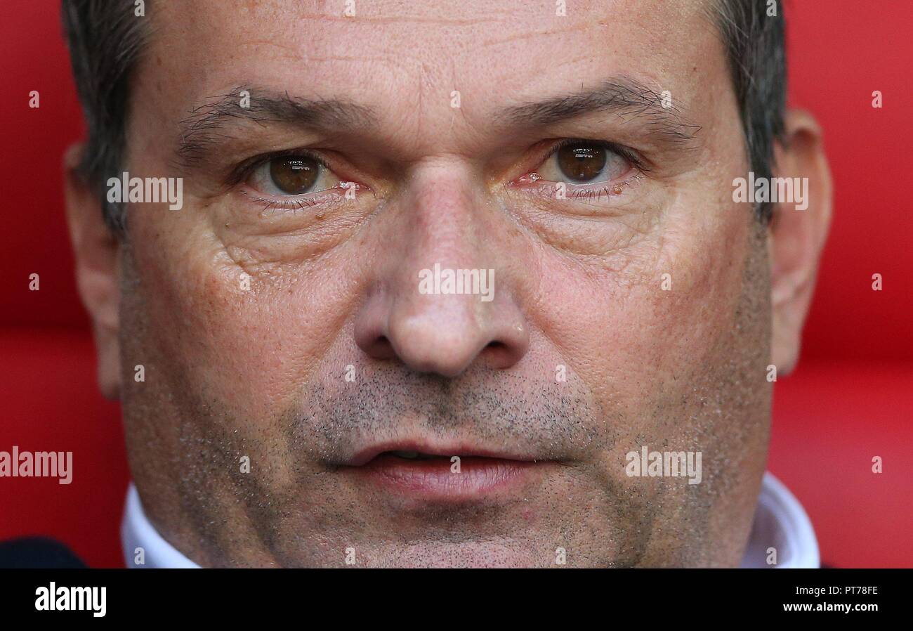 Firo: 06.10.2018 calcio, 1. Bundesliga, stagione 2018/2019 Fortuna Dusseldorf Duesseldorf - FC Schalke 04 (0-2) Schalke, Manager, Christian Heidel, Ritratto | Foto Stock