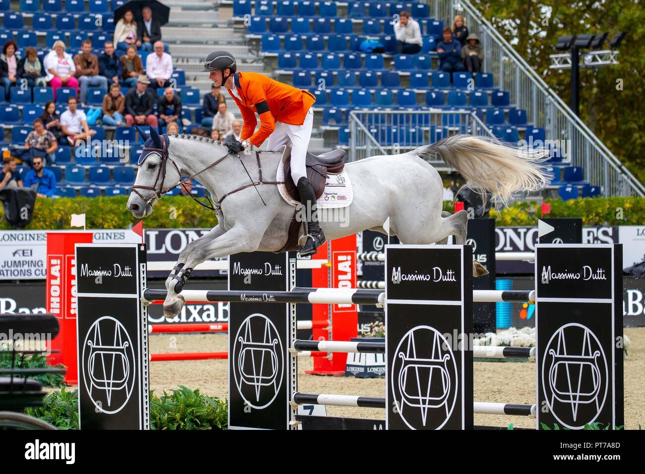 Barcellona, Spagna. Il 7 ottobre 2018. Vincitore. Frank Schuttert. NED. Equitazione Claus Dieter. Caixa Bank Trophy. Longines FEI Jumping Nations Cup finale. Showjumping. Barcellona. Spagna. Il giorno 3. 07/10/2018. Foto Stock