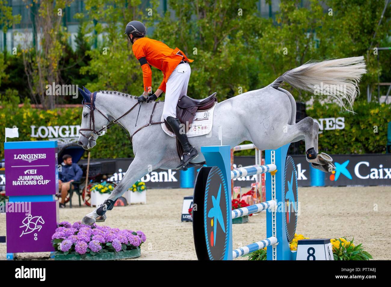 Barcellona, Spagna. Il 7 ottobre 2018. Vincitore. Frank Schuttert. NED. Equitazione Claus Dieter. Caixa Bank Trophy. Longines FEI Jumping Nations Cup finale. Showjumping. Barcellona. Spagna. Il giorno 3. 07/10/2018. Foto Stock