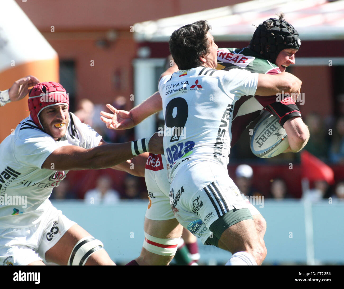 Madrid, Spagna. 7 Ott 2018. La Heineken League,Sanitas AlcobendasVs.Club de Rugby El Salvador,Adam Newton in azione di gioco. Credito: Leo Cavallo/Alamy Live News Foto Stock