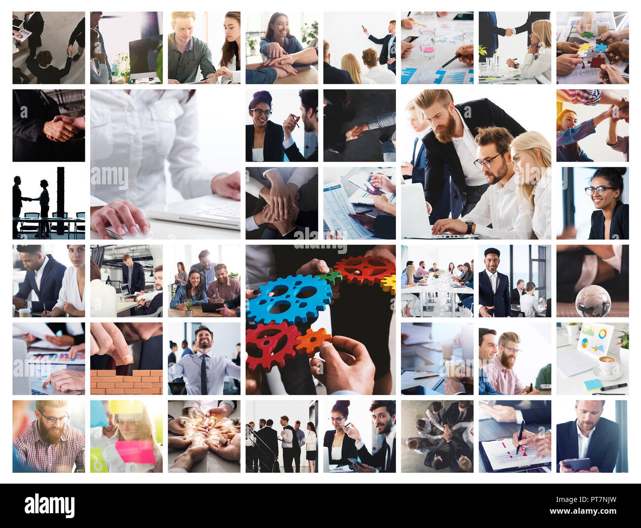 Collage di business con scena di persona d'affari al lavoro Foto Stock