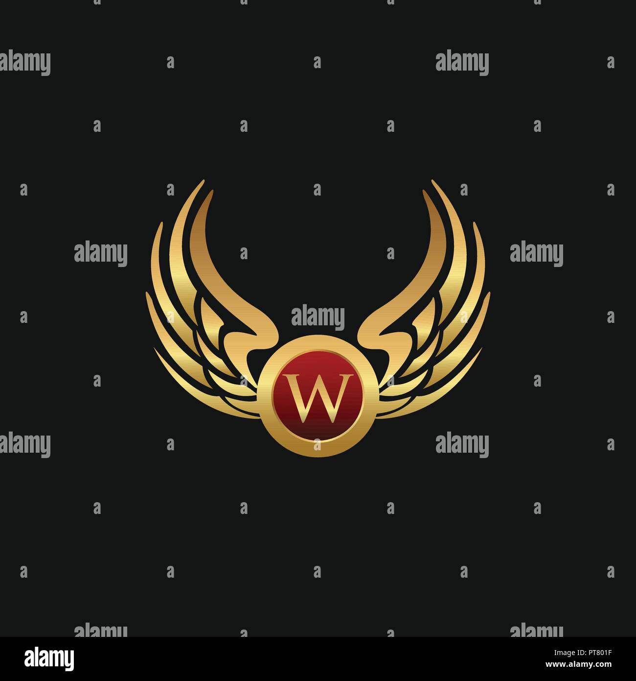 Lettera di lusso W Ali emblema logo design modello di concetto Illustrazione Vettoriale