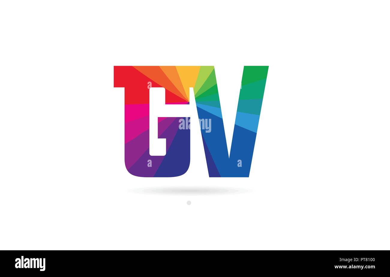 Lettere dell'alfabeto gv g v logo design combinato con i colori dell'arcobaleno adatto per una società o business Illustrazione Vettoriale