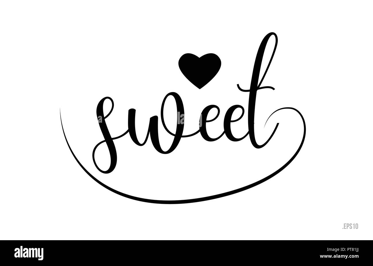 Parola dolce con testo in bianco e nero di amore cuore adatti per scheda, brochure o tipografia logo design Illustrazione Vettoriale