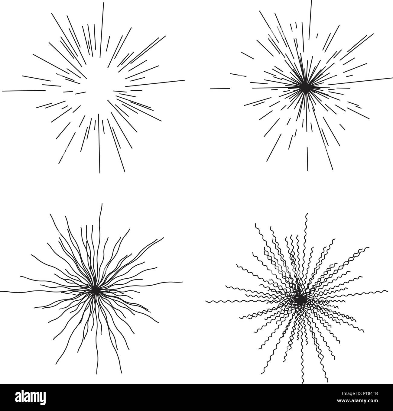 Il vettore radiale astratta burst. stella nera esplosione isolati su sfondo bianco. radiale burst sun graphic design con linee sottili Illustrazione Vettoriale