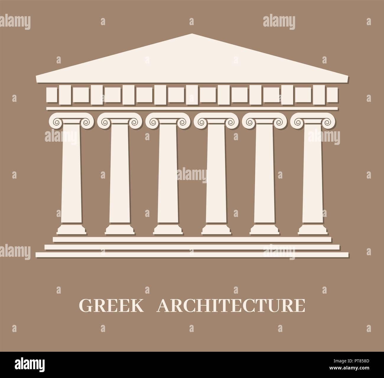 Vector antica architettura greca con colonne. tempio romano edificio con pilastri. Il logo di greco parthenon o acropoli con architettura greca il testo Illustrazione Vettoriale